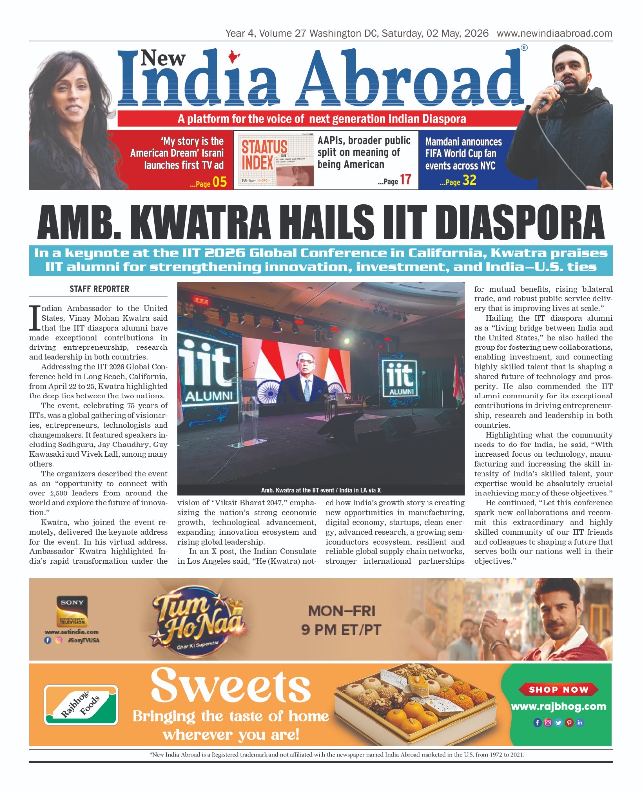 Amb. Kwatra Hails IIT Diaspora