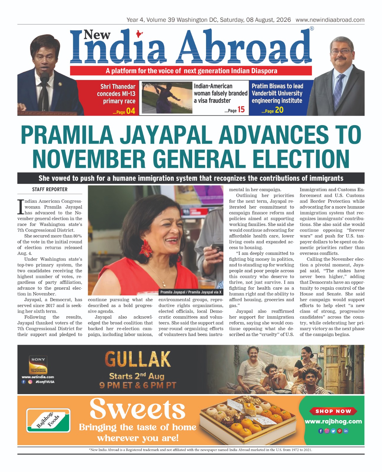 Pramila Jayapal Advances to November General Election
